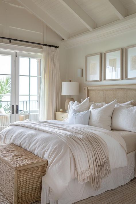 40 Neutral Bedroom Ideas To Create a Chic Retreat Neutral Southern Bedroom, Master Bedrooms All White, Neutral And White Bedroom, Bedroom Ideas Calming, Coastal Farmhouse Bedroom Ideas, Manchester Flat, Neutral Coastal Bedroom, Boho Farmhouse Bedroom, Olive Bedroom