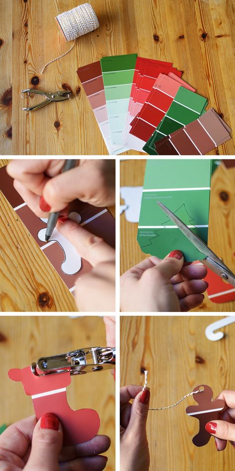 Paint Sample Crafts, Paint Chips Diy, Paint Samples Crafts, Christmas Printables Kids, Paint Sample Cards, Paint Chip Crafts, Paint Chip Art, Chip Art, Diy Christmas Garland