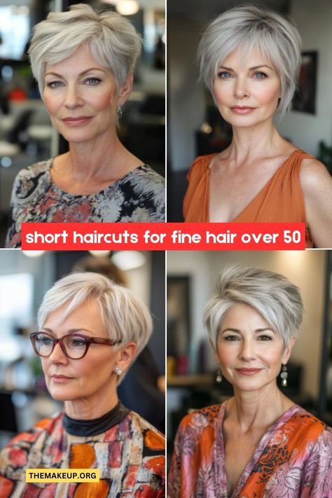 Best Stunning Short Hairstyles & Tips for Older Women with Fine Hair - TheMakeup Short Fine Thinning Hair, Short Blonde Hair Older Women, Womens Short Hairstyles For Fine Hair, Pixie Haircut For Fine Thinning Hair, Short Hair Styles For Fine Hair Over 50, Short Hairstyle Women 50 Years Old, Short Hair Older Women Over 50 Simple, Short Haircuts For Fine Flat Hair, Short Hairstyle Women Fine Hair