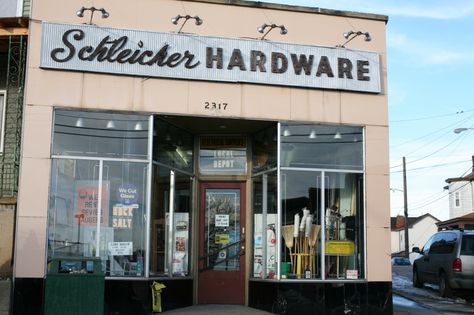 Hardware store Small Town Hardware Store, Old Hardware Store, Hardware Store Aesthetic, Hardware Store Exterior, Harlow James, Vintage Hardware Store, Handyman Logo, Mop And Bucket, Hardware Stores