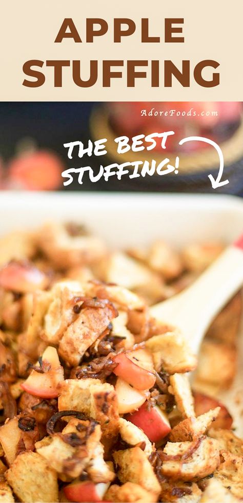 Easy Apple and Onion Stuffing Recipe - my absolutely FAVORITE stuffing!. #stuffing #thanksgiving #sidedish #recipe #homemade #easyfallrecipe Thanksgiving Sidedish, Apple And Onion, Onion Stuffing, Best Stuffing Recipe, Apple Stuffing, Stuffing Thanksgiving, Thanksgiving Fruit, Best Stuffing, Thanksgiving Food Sides