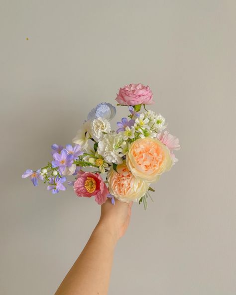 bridesmaid bouquet lineup from 5 different weddings 💫 Small Spring Bridesmaid Bouquet, Wildflower Wedding Bouquet Bridesmaid, Spring Flower Boutonniere, Small Colorful Wedding Bouquet, Colourful Bridesmaid Bouquet, Mini Bridesmaid Bouquet, Colorful Bridesmaid Bouquet, Simple Bridesmaids Bouquets, Pastel Bridesmaid Bouquet