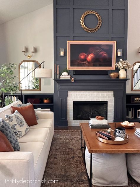 Mirror On Side Of Fireplace, Mirror On Each Side Of Fireplace, Sconces On Side Of Fireplace, Mirrors Flanking Fireplace, Sconces Above Fireplace Mantle, Fireplace With Picture Above, Over The Fireplace Art, Fireplace With Lights On Each Side, Mirror Beside Fireplace