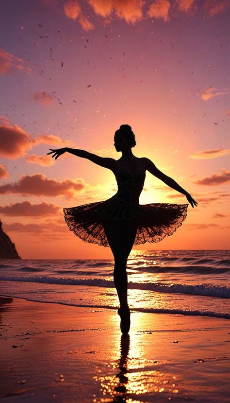 Ballet being done at the beach is also very odd considering the fact that she is doing it on wet sand makes it look so difficult. Sunset Gymnastics Pictures, Cute Dance Pictures, Ballet Photoshoot Poses, Ballet Dancer Photography, Gymnastics Wallpaper, Just Believe In Yourself, Ballerina Poses, Dance Silhouette, Ballet Dance Photography