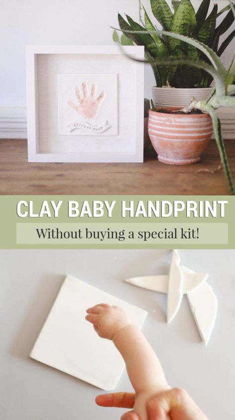 Diy Clay For Handprints, Mother’s Day Craft Newborn, Hand Print Father’s Day Gifts, Baby Craft Mothers Day, Hand Print Keepsake, Clay Gifts For Grandparents, Newborn Arts And Crafts Diy, Newborn Footprint Ideas Diy, Newborn Footprints Ideas