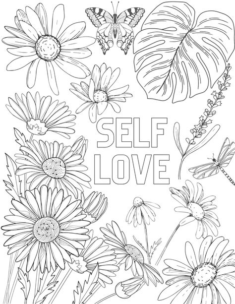 Coloring Pages Self Love, Self Love Coloring Pages, Botanical Coloring Pages, Page And Plant, Mindfulness Colouring, Sketches Doodles, Love Coloring Pages, Art Sketches Doodles, Colouring Page