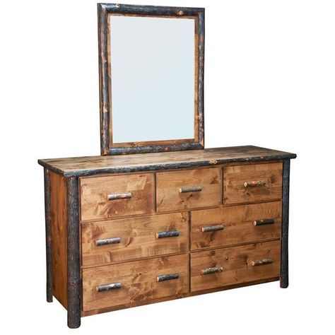 Amish Rustic Bear Lodge Dresser with Optional Mirror ($1,794) ❤ liked on Polyvore featuring home, furniture, storage & shelves, dressers, hand made furniture, blue dresser, drawer furniture, drawer dresser and twig furniture Rustic Murphy Beds, Rustic Lodge Bedroom, Amish Rocking Chairs, Amish Bedroom Furniture, Amish Bedroom, Amish Furniture Bedroom, Mirror Unit, Rustic Style Decor, Rustic Dresser