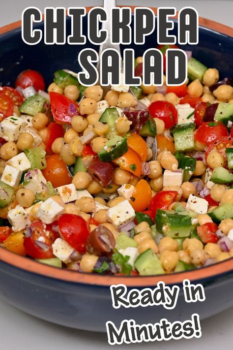 This easy chickpea salad combines chickpeas with cucumber, tomatoes, bell pepper, fresh herbs, and a simple olive oil lemon dressing. It's perfect as a quick meal or as a side for picnics, cookouts, and more! Chickpea Tomato Salad, Chic Pea Salad, Olive Oil And Lemon Dressing, Easy Chickpea Salad, Garden Salad Recipe, Chickpeas Salad, Middle Eastern Salads, Chickpea Salad Recipes, Pea Salad