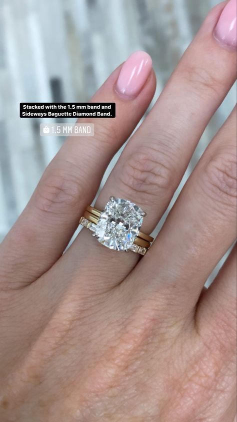 2 Carat Engagement Rings With Wedding Band, Hannah Brown Engagement Ring, Emma Mcdonald Ring, Pairing Engagement And Wedding Rings, Classic Wedding Ring Stack, Solid Band Engagement Ring, Gold Wedding Rings Big, Wedding Band Stack Ideas Radiant, Engagement Rings For Wide Fingers