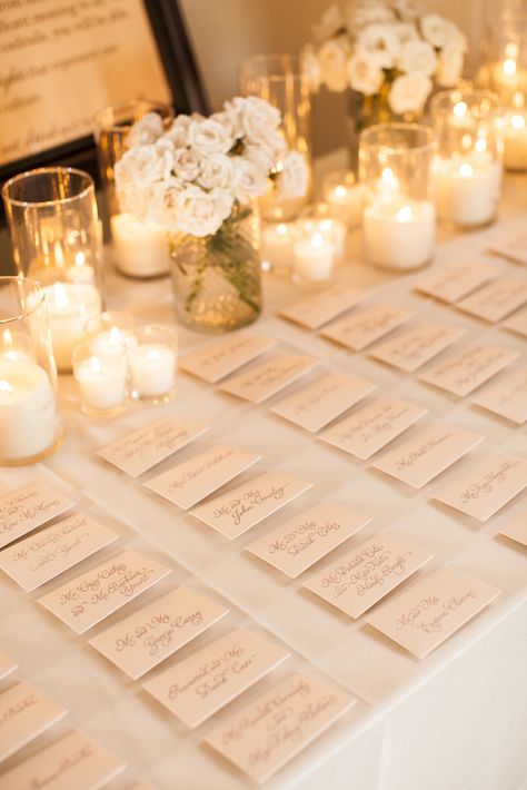 Love place cards... Read More: http://www.stylemepretty.com/texas-weddings/austin/2013/12/11/traditional-austin-wedding/ Flowers Arrangements For Table, Wedding Table Placement, Wedding Candles Table, Wedding Table Seating, Table Flower Arrangements, Diy Wedding Table, Card Table Wedding, Table Place Cards, Seating Cards