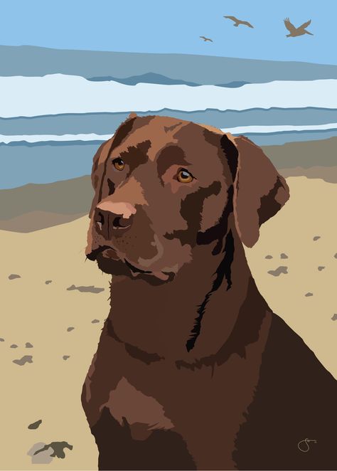 Chocolate Lab Painting Easy, Chocolate Lab Illustration, Chocolate Labrador Drawing, Labrador Retriever Illustration, Chocolate Lab Drawing, Chocolate Lab Painting, Lab Drawing, Labrador Illustration, Lab Painting