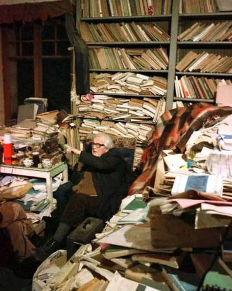 You think you have a messy desk? You have competition! Here are some famously messy ones. | The Book Haven Writer's Office, Work Desks, 20 Aesthetic, Jean Piaget, Messy Desk, Workspace Inspiration, Work Desk, Philosophers, Book Shelf