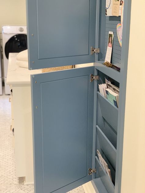 A built-in cabinet perfect for storing invitations, kids pictures, books magazines and of course mail! Mail Storage Ideas Kitchen Counters, Main Floor Remodel, Ranch Makeover, Family Room Windows, Built In Lockers, Mudroom Cabinets, Kids Cabinet, Apron Front Kitchen Sink, Mail Storage