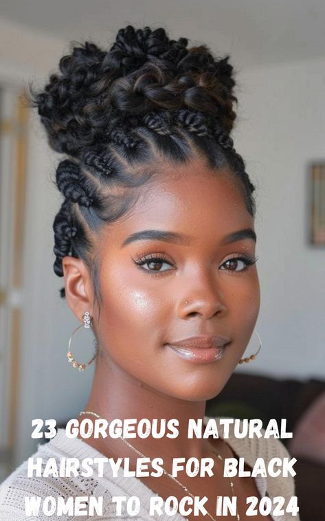 Celebrate your natural beauty with these 23 stunning hairstyles designed for Black women. From bold protective styles to soft curls and edgy cuts, these trends for 2024 are all about highlighting your individuality and confidence. Updo Hairstyles For Natural Black Hair, Natural Hair Photoshoot Ideas, Black Woman Natural Hairstyles, Track Hair, Braided Bun Styles, Natural Hairstyles For Black Women, Type 4c Hairstyles, Natural Braided Hairstyles, Stunning Hairstyles