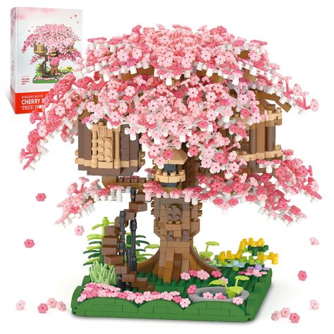 PRICES MAY VARY. 🌸【Exquisite Cherry Blossom Flower Building Sets】 Made of 2028 pieces micro bricks, it is more challenging and difficult than the building blocks of traditional size, and requires more patience and carefulness.Hidden under the cherry blossoms is the tree house castle.Climb the stairs of the tree house and enjoy the beautiful scenery at the high platform in the middle of the tree. Suitable for adults and girls who love architecture building. 🌸【High Quality Micro Bricks】The small Cherry Blossom Bonsai, Sakura House, Cherry Blossom Bonsai Tree, Pink Cherry Blossom Tree, Blossom House, Diy Fleur, Building Blocks Diy, Japanese Sakura, Tree House Designs