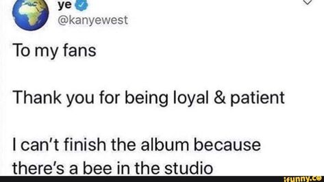 Kanye Tweets, Funny Tweets Twitter, Bee Movie, Tie Men, Music Memes, I Have No Friends, Text Posts, The Album, Funny Tweets