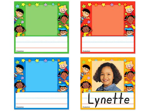 Lakeshore Kids™ Photo Nameplates at Lakeshore Learning Preschool Cubbies, Cubby Labels, Teacher Magazine, Student Name Tags, Clutter Free Classroom, Lakeshore Learning, Bulletin Board Sets, Classroom Labels, Social Emotional Skills