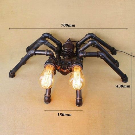 Top 50 Amazing Handmade Table Lamp Ideas - Engineering Discoveries Steampunk Spider, Lampe Steampunk, Spider Lamp, Industrial Pipe Lamp, Robot Lamp, Steampunk Lighting, Pipe Decor, Pipe Lighting, Pipe Furniture