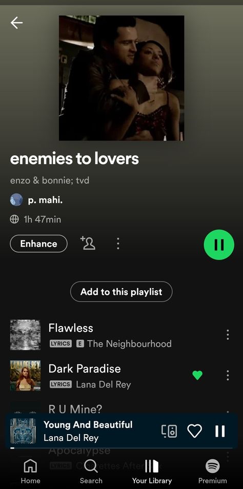 Enemies To Lovers Songs, Quinceanera Playlist, Enemies To Lovers Playlist, Playlist Ideas, Enemies To Lovers, Spotify Playlists, Dark Paradise, Spotify Playlist, Young And Beautiful