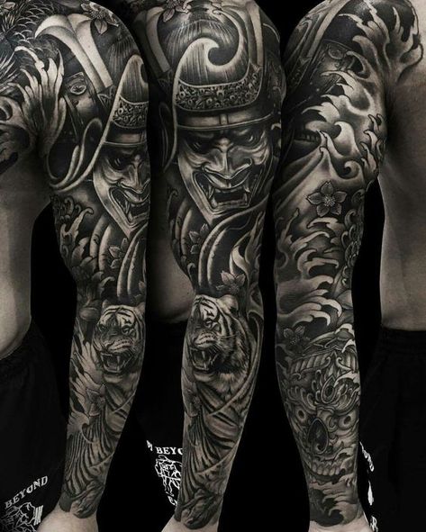 Japanese Warrior Tattoo, Samurai Tattoo Sleeve, Samurai Warrior Tattoo, Mangas Tattoo, Samurai Tattoo Design, Full Sleeve Tattoo Design, Marvel Tattoos, Traditional Japanese Tattoos, Leg Sleeve Tattoo