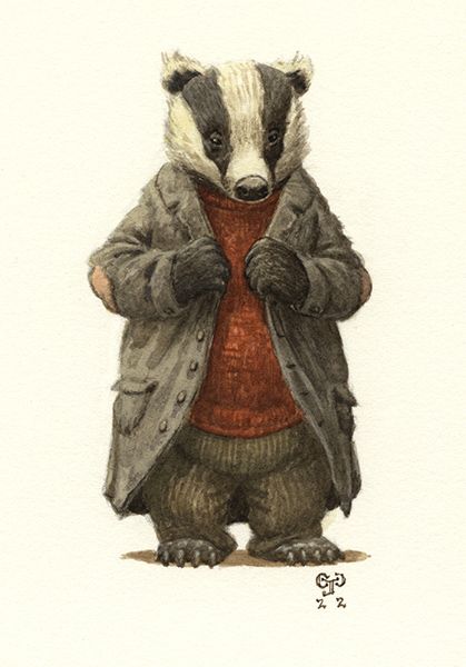 Animals In Victorian Clothes, Animals In Clothes Illustration, Chris Dunn Illustration, Book Campaign, Badger Illustration, Baby Badger, Funny Reminders, Little Paintings, Anthropomorphic Animals