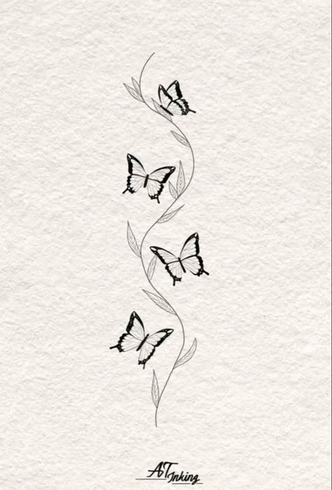 Tattoo Back Women Butterfly, Divine Spine Tattoo, Small Tattoos For Women Words, Butterfly And Flower Spine Tattoo, Butterfly Spine Tattoo Design, Simple Butterfly Spine Tattoo, October Butterfly Tattoo, Spine Tattoos For Women With Butterflies, Back Tattoo Women Butterflies