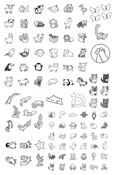 Animal Tattoo Flash Sheet, Tiny Tattoo Flash Sheet, 1x1 Tattoo Ideas, Animal Flash Tattoo, Best Friends Tattoo, Him And Her Tattoos, Friends Tattoo, Cute Matching Tattoos, Cute Simple Tattoos