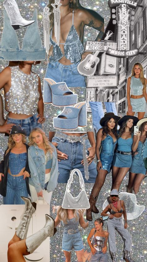 Denim Bachelorette Party, Denim Themed Party, Denim Cowgirl Outfit, Cowgirl Party Outfit, Denim Party Outfit, Diamonds And Denim Party, Cowgirl Outfits Party, Bathroom Wallpaper Ideas, Denim Cowgirl