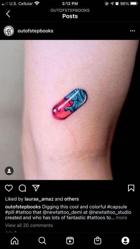 Red Or Blue Pill Tattoo, Red And Blue Pill Tattoo, Small Color Tattoo For Men, Matrix Tattoo Ideas, Pill Tattoo Ideas, Small Realism Tattoo, Zeta Tattoo, Pill Tattoo, Matrix Tattoo