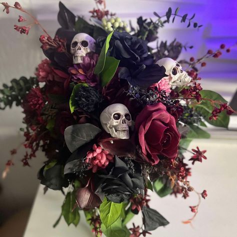 WE SHIP NATIONWIDE! We create special orders with YOUR BUDGET! Skull💀Halloween Wedding Bouquet Custom Order! This was a last-minute request! The bride requested skulls, black and burgundy flowers... something wild! (no the leaves were NOT that bright of a green) I didn't have time to take professional-ish photos or edit because I had to get it shipped out to her ASAP!🙃📦 http://GothicWeddingBouquets.com . . . . . . #crystalbouquet #witchywedding #darkwedding #gothwedding #flowers #crystals #cr... Goth Wedding Bouquet, Halloween Wedding Bouquet, Spooky Bouquet, Boot Vase, Vase Bouquet, Crystal Bouquet, Something Wild, Skull Wedding, Goth Wedding