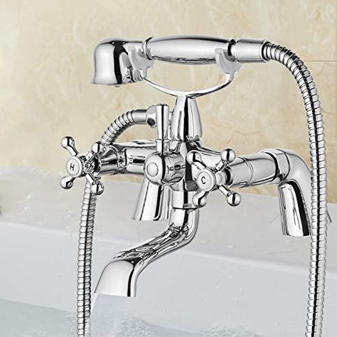 Victorian Traditional Bath Bathtub Mixer Tap with Shower Dual Lever Bathtub Taps Mixer Shower Handset Bathroom Chrome... Bathroom Victorian, Bathroom Chrome, Victorian Bath, Traditional Bath, Power Shower, Traditional Baths, Victorian Bathroom, Bath Shower Mixer Taps, Bath Shower Mixer