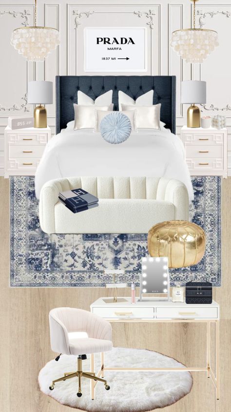 Navy Room Decor, Blue Themed Bedroom, Light Blue Rooms, Sleepover Room, White Room Decor, Luxury Room Bedroom, College Apartment Decor, Room Redesign, Dream House Rooms