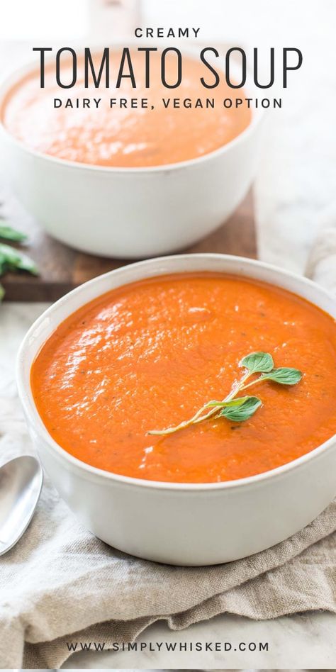 Tomato Soup Dairy Free, Dairy Free Soup Recipes, Dairy Free Tomato Soup, Soup Dairy Free, Dairy Free Soup Recipe, Soup Tomato, Vegan Tomato Soup, Soup Creamy, Dairy Free Soup