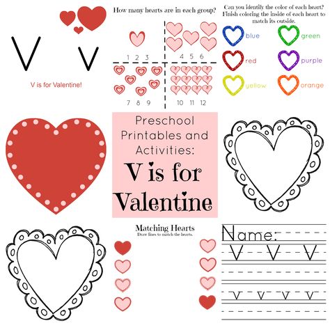 Love these printables! I plan on pulling one out each night this week to keep Emily occupied. Prek Valentines, Valentine Preschool, V Is For Valentine, Preschool Valentines Activities, Valentine Worksheets, Toddler Sensory Bins, Easy Valentine Crafts, Valentine's Day Crafts For Kids, Preschool Valentines