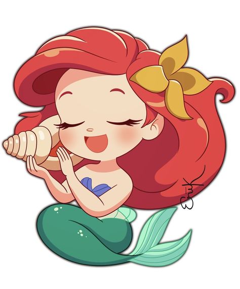 Ariel Cartoon, Chibi Disney, Ariel Drawing, Mermaid Birthday Party Invitations, Unicorn Drawing, Mermaid Sticker, Disney Princess Ariel, Chibi Girl, Pinturas Disney