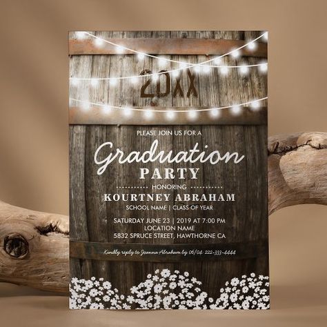 $2.80 | Country Rustic Graduation Party | Class of 2023 #graduation party, rustic graduation, vineyard graduation, winery graduation, graduate, string lights, high school, college, white flowers, class of 2023 Rustic Graduation Party Ideas, Western Graduation Party Ideas, Country Graduation Party, Vineyard Invitations, 2023 Invitation, Chic Graduation Party, Vintage Graduation Party, Country Graduation, Rustic Graduation Party