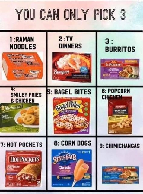 One Has To Go Food, Pick One From Each Row, One Gotta Go, Facebook Drama, Attendance Questions, Food Questions, Group Questions, Funny Food Memes, Drama Humor