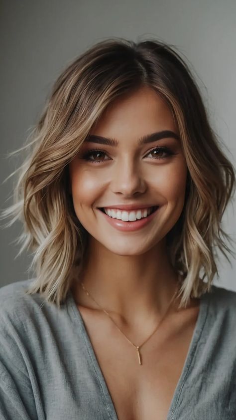 Thick Hair Styles Shoulder Length, Bob With Framing Layers, Just Above Shoulder Length Hair Haircuts, Hair Length For Oval Face Shape, Fine Hair Mid Length Styles, Plus Size Shoulder Length Hair, 2024 Mid Length Hair, Curly Fine Hairstyles, Medium Layers Hair