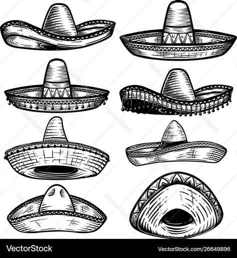 Sombrero Tattoo, Tattoo Art Drawings Sketches, Chest Tattoo Stencils, White Background Design, Mexican Tattoo, Mexican Sombrero, Hat Vector, Mexican Hat, Tattoo Art Drawings