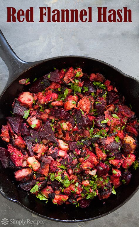 Red Flannel Hash - A New England traditional hash made with cooked potatoes, beets, corned beef, fried up with onions and butter. On SimplyRecipes.com Corned Beef Hash Recipe, Hash Recipe, Corned Beef Hash, Beef Hash, Wfpb Recipes, Beet Recipes, Beef And Potatoes, Corn Beef And Cabbage, Roasted Beets