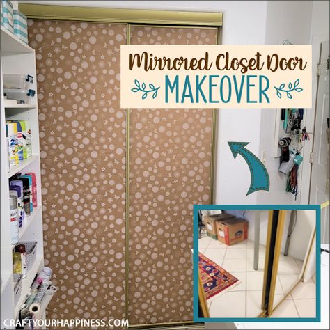 How to Cover Closet Door Mirrors Easily! Ideas To Cover Mirror Closet Doors, Sliding Mirror Door Makeover, Sliding Mirror Closet Doors Makeover Diy, Mirrored Doors Makeover, Closet Mirror Doors Makeover, Covering Mirrored Closet Doors, How To Cover Mirror Closet Doors, Glass Closet Doors Makeover, Cover Mirror Closet Doors