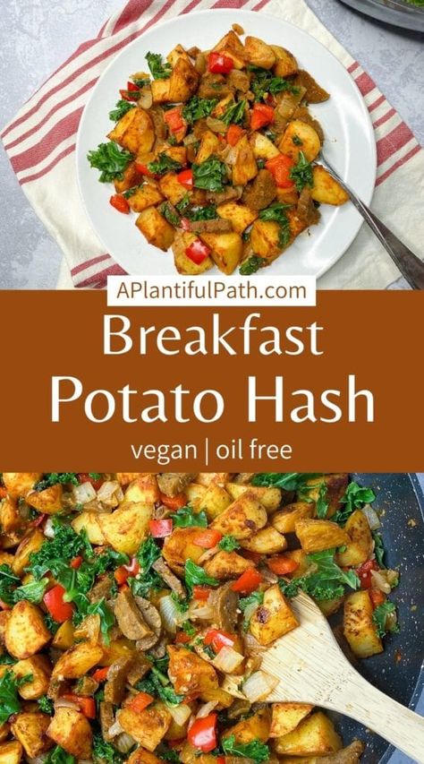 This Vegan Breakfast Hash is packed with flavor and loaded with veggie nutrition! Made with easy to find ingredients, it's a perfect way to start your day! Vegan Breakfast With Potatoes, Healthy Meatless Breakfast, Easy Vegan Gluten Free Breakfast, Oil Free Vegan Breakfast Recipes, Vegan Hashbrown Breakfast, Gluten Free Vegan Brunch Recipes, Gf Vegan Breakfast, Vegan Grain Free Breakfast, Plant Based Breakfast Casserole