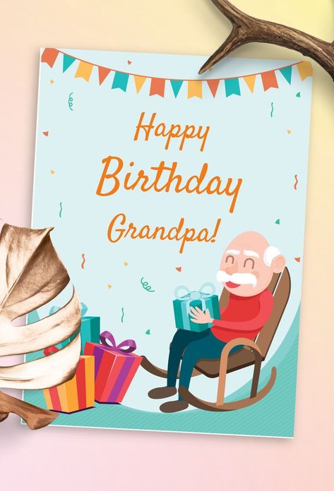 Birthday Cards For Grandpa, Birthday Card For Grandfather, Cards For Grandpa, Grandpa Birthday Card, Happy Birthday Grandpa, Card Ornaments, Grandfather Birthday, Frames Ideas, 80th Birthday Cards