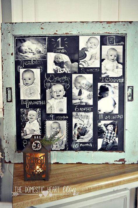 diy chalkboard 1st birthday photo display, chalkboard paint, crafts, repurposing upcycling, windows 12 Month Photo Display, Birthday Photo Displays, 1st Birthday Photo, Twins 1st Birthdays, Twin First Birthday, 1st Birthday Photos, Diy Chalkboard, Winter Woodland, Winter Birthday