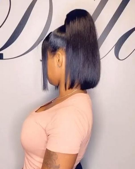 ponytail bob #hairstyles #hairstylist #haircut Bob Ponytail Hairstyles, Ponytail Bob, Bob Ponytail, Hair Clip Unique, Banana Clips, Short Hair Ponytail, Natural Hair Bun Styles, Weave Ponytail Hairstyles, Sleek Ponytail Hairstyles