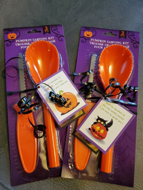 Halloween Popbys For Realtors, Halloween Drop Off Gifts, Realtor Halloween Pop By, October Real Estate Pop Bys, Realtor Pop By Ideas Halloween, Realtor Door Knocking Gifts, Fall Pop By Gifts, Real Estate Halloween Pop By Ideas, Halloween Pop Bys Real Estate