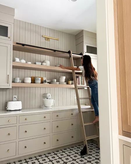 Pantry With Beadboard, Butler Pantry Wall, Baking Nook In Kitchen, Couple Rooms, Estilo Charleston, Taupe Kitchen Cabinets, Ranch Makeover, Stone Hearth, Taupe Kitchen