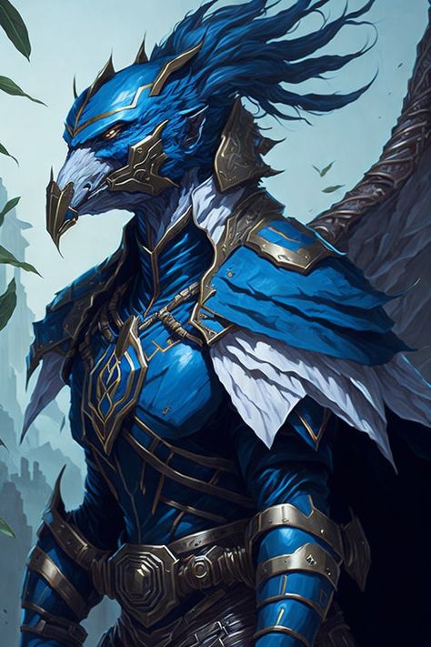 A concept art as an idea to play an aarakocra in dungeon and dragons Dnd Aracokra, Arakokra Dnd Art, Aarocockra Dnd, Aaracokra Dnd Art, Aarakocra Paladin, Peacock Aarakocra, Arakokra Dnd, Aarakocra Female, Dnd Aarakocra