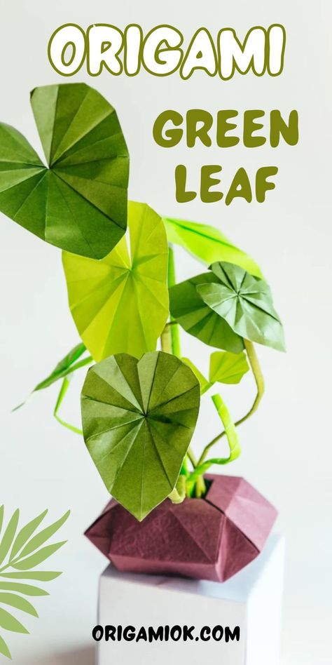 Here is an easy way to make a lovely origami green leaf with a piece of paper. If you love origami and are looking for some easy and fun projects to pass the time, then this Origami Green Leaf will be perfect for you! Paper Plants Diy, Origami Plants, Leaf Origami, Origami Leaf, Origami Leaves, Origami Decoration, Paper Plants, Diy Gift Set, Useful Origami