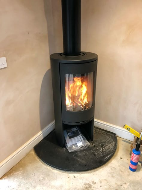 Corner Wood Burner, Log Burner Installation, Corner Log Burner, Large Kitchen Diner, Log Burner Ideas, Modern Log Burners, Small Log Burner, Wood Burning Stove Corner, Corner Wood Stove